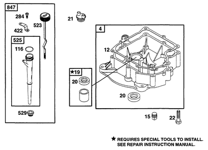 Oil Fill, Sump Diagram and Parts List for 253702-0159-XX  Briggs and Stratton Engine